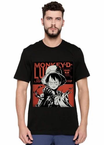 Fashion T shirt Digital Print Black T shirt One Piece Monkey D Luffy Anime Print B0CNLRGJW8