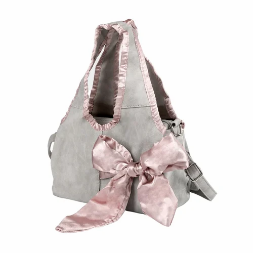 Handbag for Woman Grey Pink Bow Shoulder Bag with Adjustable Strap Fashion Y2K Women B0FDDZGW25