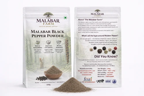 Malabar Black Pepper Powder Premium Grade Estate Grown Natural Spice Export Quality