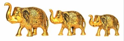 Golden Brass Decorative Elephant Showpiece Statue Set for Vastu Showpiece, For Decoration