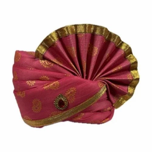 Maroon Cotton Zari Weddind Turban, Printed
