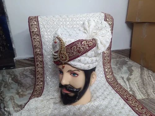 Maroon Border Groom Pagdi Set, Printed