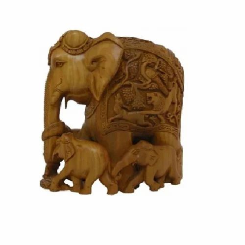 Brown Sandalwood Hand Carved Elephant with Baby, For Interior Decor, Size/Dimension: 4 Inch