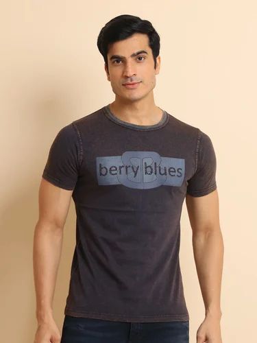 BBRHS0076 Washednavy Fashion Regular Fit Premium Washed Printed Round Neck Half Sleeve T-Shirt