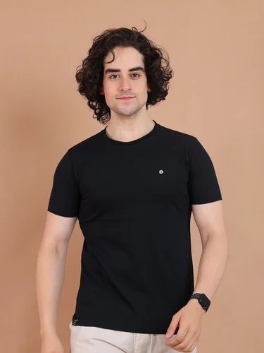 Cotton Plain BBHS2001 Black Basic Premium Round Neck Half Sleeve T-shirt