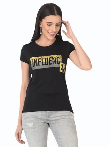 BBL0012 Black Ladies Printed Premium Round Neck Half Sleeve T-shirt