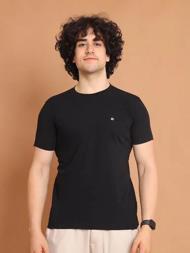 Plain BBHS4001 Black Basic Round Neck Half Sleeve T-Shirt