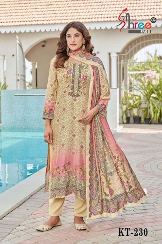 Muslin Solid SHREE FABS KT 230 VISCOSE DIGITAL PRINT WITH HAND WORK SUIT