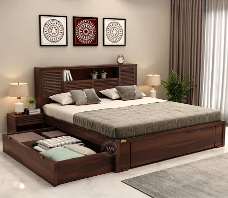Wooden Double Bed with Storage