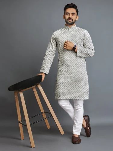 Cotton Ethnic Motifs Lucknowi Embroidery Kurta Pyjama Pefrio