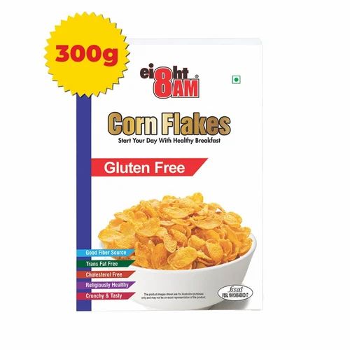 Vegetarian 8AM Corn Flakes Gluten-Free 300 gms, Packaging Type: Box
