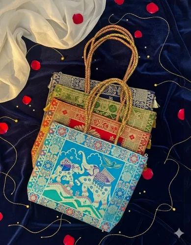 Traditional Handcrafted Brocade Handbag Peacock & Elephant Brocade Handbags
