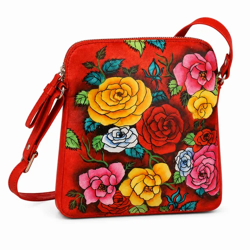 Hand Painted Floral Genuine Leather Sling Handbag for Women