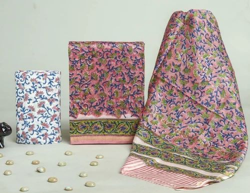 Fine Print Cotton Dress Material Exquisite Border Design Unstitched Summer Ethnic Suit Fabric