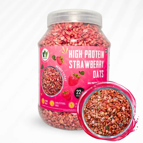 Rolled WellMonk High Protein Strawberry Oats 1kg : 22g Protein per 100g, Packaging Type: Packets