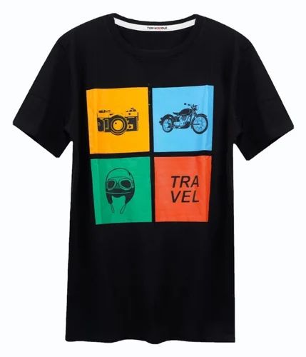 Male Black Men Printed Cotton T Shirt, Size: Medium
