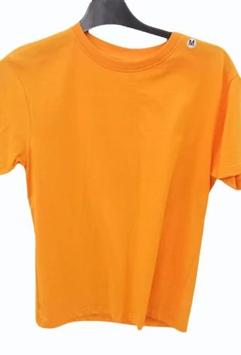 Plain Cotton Yellow Round Neck Men T-Shirt