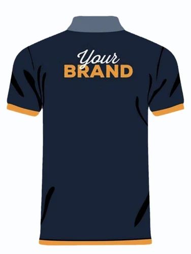 Cotton Polo Navy Blue Men Collar T Shirt, Half Sleeves, Printed