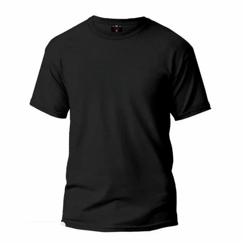 Cotton Black Round Neck Men T-Shirt, Half Sleeves, Plain