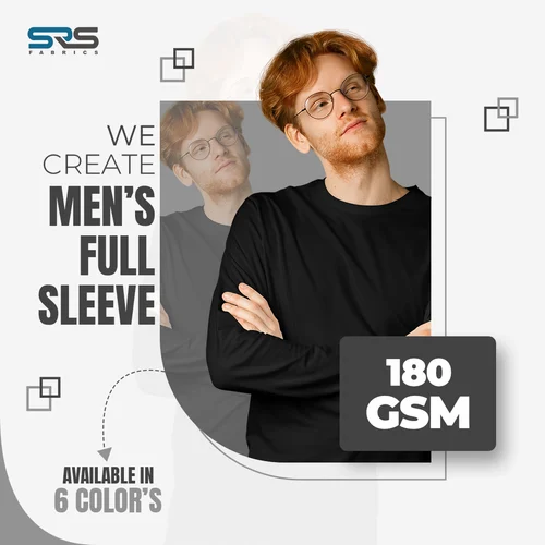 Round Neck Men Full Sleeves T Shirt, 180 GSM