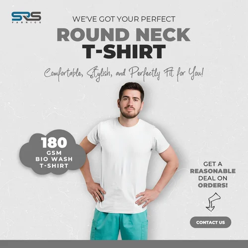 Cotton Mens Plain Round Neck T Shirt, 180