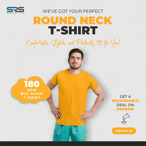 Round Neck Men Half Sleeves Cotton T Shirts, GSM: 180 GSM