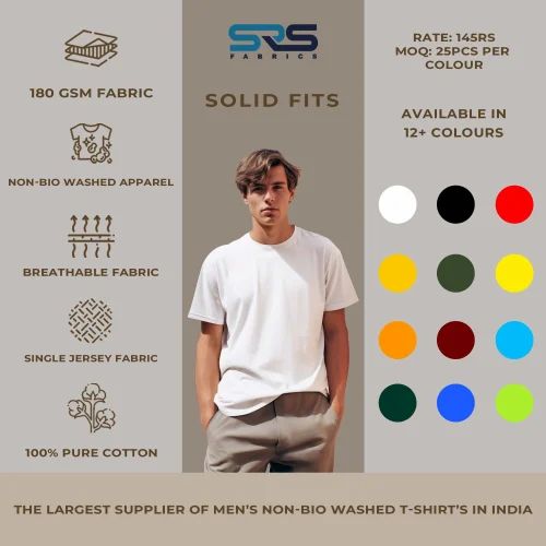 Mens Round Neck Half Sleeves T Shirt Poly Cotton, GSM: 180 GSM