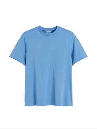 Plain Cotton Sky Blue Tshirt, Round Neck
