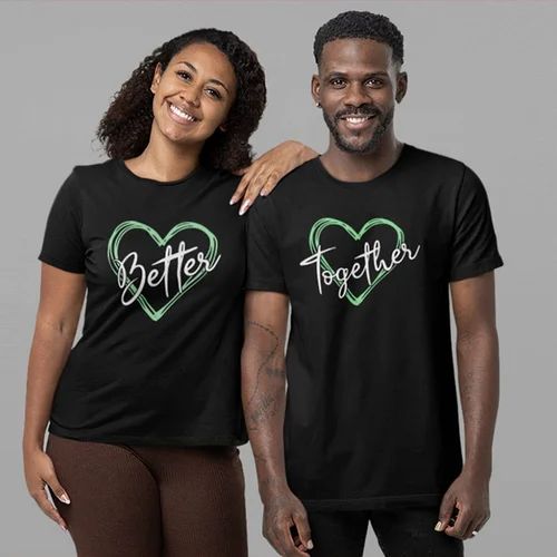 Cotton Round Neck Custom Printed Couple T Shirt