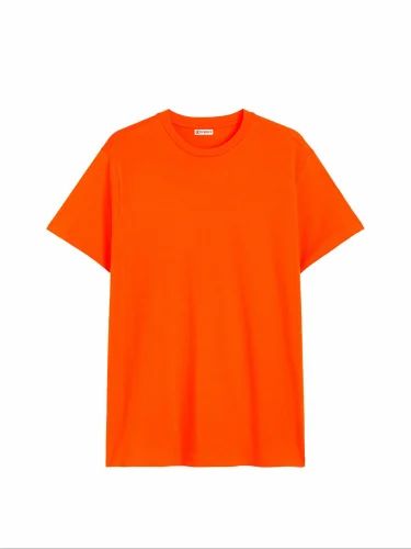Plain Cotton Orange Tshirt, Round Neck