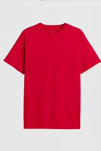 Plain Men Red Cotton T Shirt, Round Neck