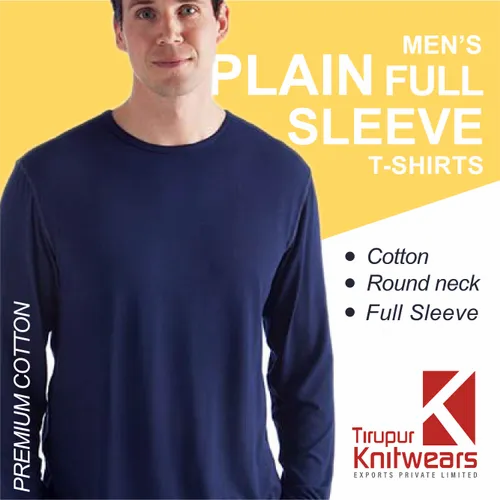Premium Cotton Men Plain Blank Round Neck Full Sleeve T Shirts