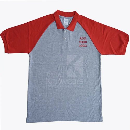Red And Gray Collar Neck Raglan Corporate T Shirt