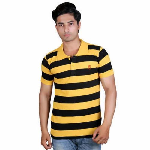 Cotton Mens Polo Collar Striped T Shirt