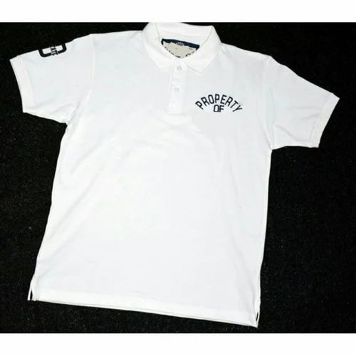 Printed Cotton Mens White Collar Polo T Shirt