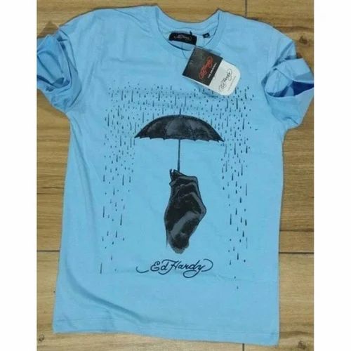 Cotton Party Wear Men's Printed Round Neck T Shirt, Small