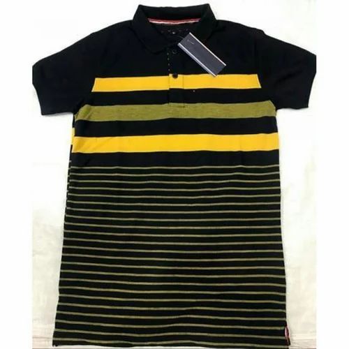 Cotton Mens Collar Striped Polo T Shirts