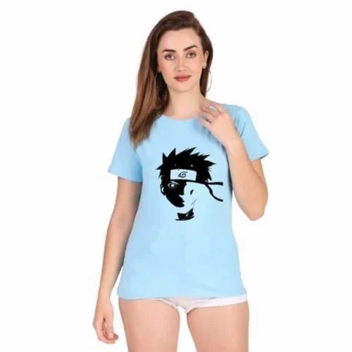 Round 190 GSM 100% COTTON BIO WASHED LADIES TSHIRT, Printed
