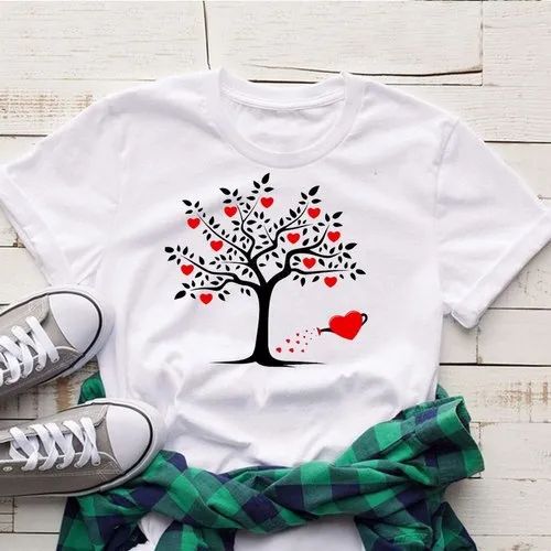 Ladies Round Neck Printed T Shirt