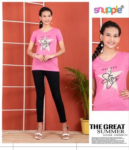 Half Sleeve BIG GIRLS COTTON PRINTED T-SHIRTS, Size: 9 to 18 yrs