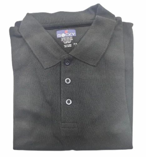 Cotton Plain Men Black Collar T Shirt