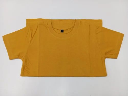 Round Neck Yellow Plain Cotton T Shirt, 180 GSM