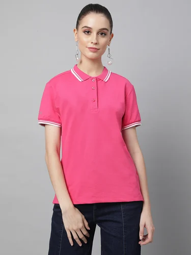 Half Sleeve Ladies Polo Neck T Shirt, Size: Large