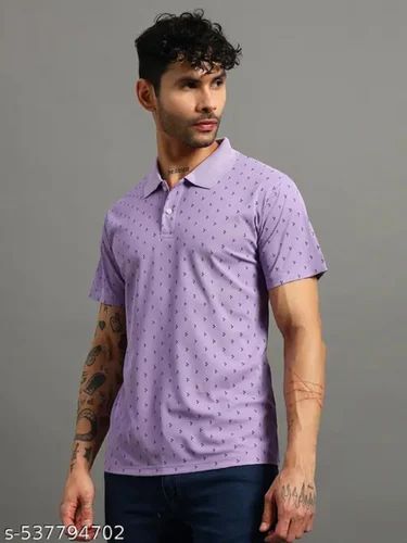 Floral Lycra Matte Sublimation T Shirt, Polo Neck