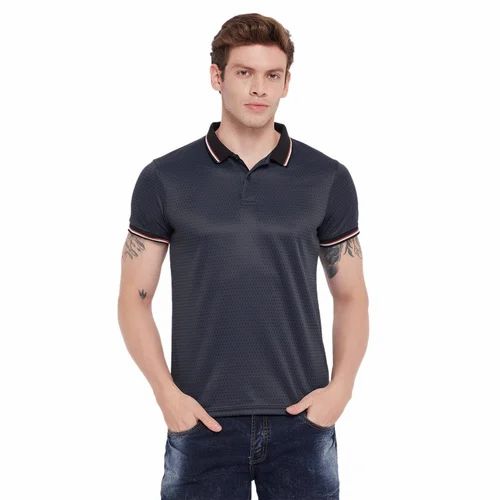 Plain Black Half Sleeves Men's T-Shirt by HNH, XXL