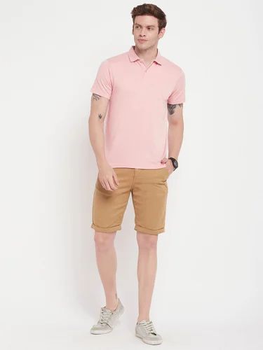 Solid Cotton Plain Men Collar T -Shirt