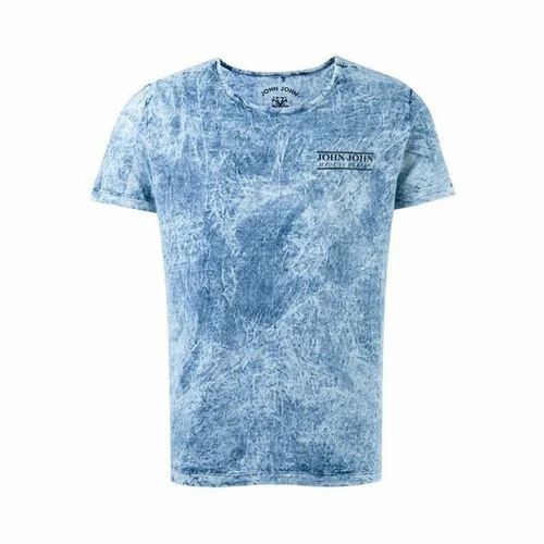 Printed Cotton Washed Look Men's T Shirts, Round Neck