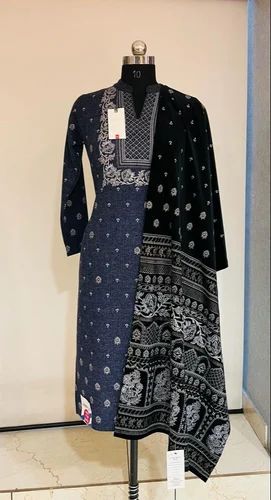 47" Blue Printed Ladies Suit Fabric