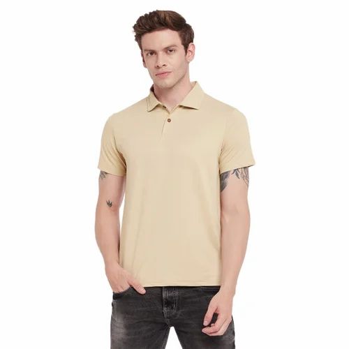 Polyester Plain Hang N Hold Yellow T-Shirt - Comfortable Half Sleeves Tee for Men, V-neck Collar