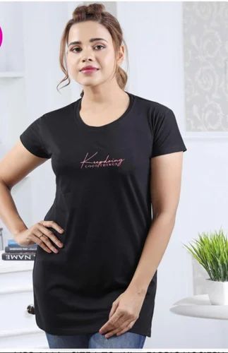 Half Sleeve Daily Wear Ladies Printed Long T Shirts